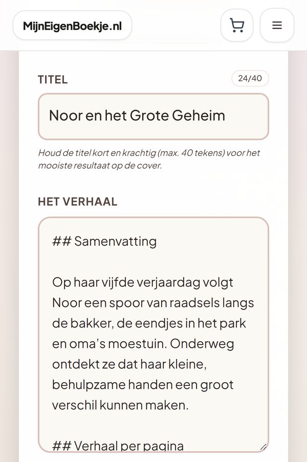 De titel Noor en het Grote Geheim met daaronder het verhaal, dat je zelf kunt aanpassen