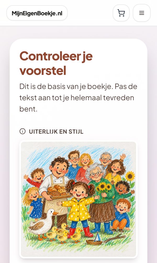 Het voorstel: het sfeerbeeld met Noor in haar gele regenjas, de bakker, oma en de eendjes