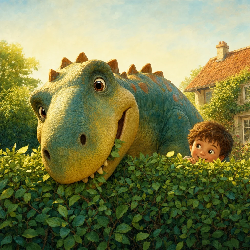 Er staat een dinosaurus in de tuin